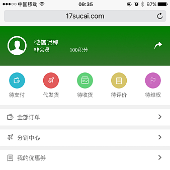 手机微信商城个人中心页面模板