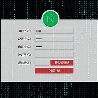 酷炫代码雨背景动画用户注册表单代码